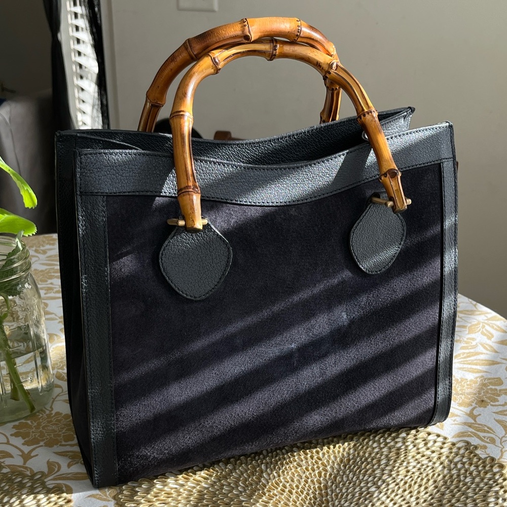 Gucci Black Suede Tote with Bamboo Handles